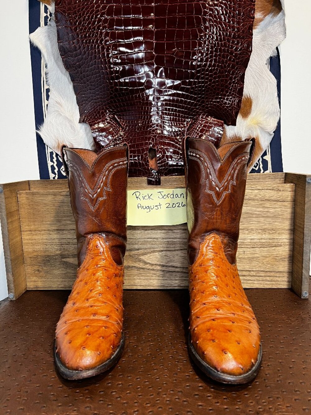 Lucchese 2000 Cognac Full Quill Ostrich Roper Cowboy Boots in men's Size 12B/11D